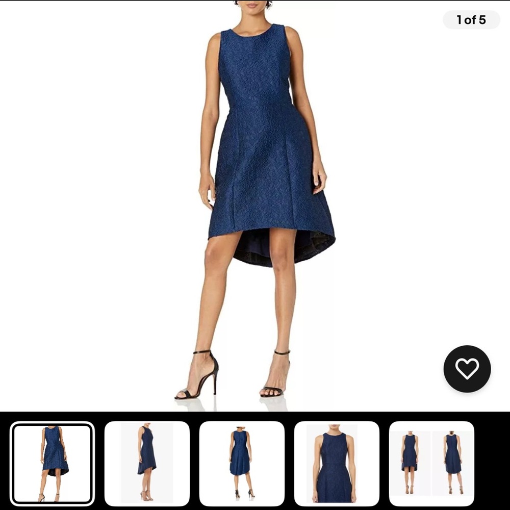 *NEW* HALSTON Heritage Indigo Floral
Jacquard Sleeveless High/Low Cocktail Dress - Picture 12 of 13